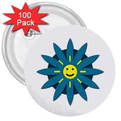 Smiley Flower 3  Buttons (100 Pack)  by linceazul