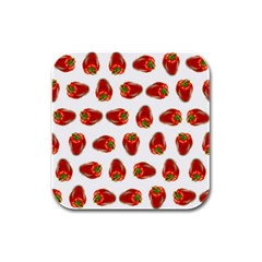 Red Peppers Pattern Rubber Square Coaster (4 Pack)  by SuperPatterns