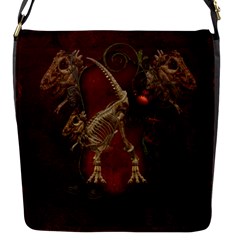 Awesome T Rex Skeleton, Vintage Background Flap Messenger Bag (s) by FantasyWorld7