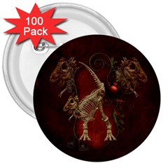 Awesome T Rex Skeleton, Vintage Background 3  Buttons (100 Pack)  by FantasyWorld7