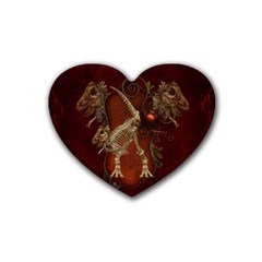 Awesome T Rex Skeleton, Vintage Background Rubber Coaster (heart)  by FantasyWorld7