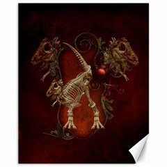 Awesome T Rex Skeleton, Vintage Background Canvas 11  X 14   by FantasyWorld7