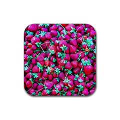 Pile Of Red Strawberries Rubber Coaster (square)  by FunnyCow