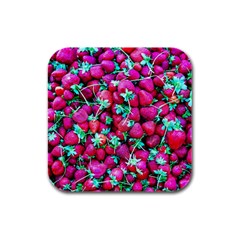 Pile Of Red Strawberries Rubber Square Coaster (4 Pack)  by FunnyCow