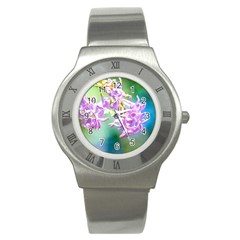 Beautiful Pink Lilac Flowers Stainless Steel Watch by FunnyCow