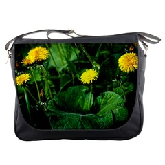 Yellow Dandelion Flowers In Spring Messenger Bags by FunnyCow