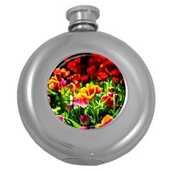 Colorful Tulips On A Sunny Day Round Hip Flask (5 Oz) by FunnyCow