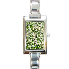 Green Field Of White Daisy Flowers Rectangle Italian Charm Watch