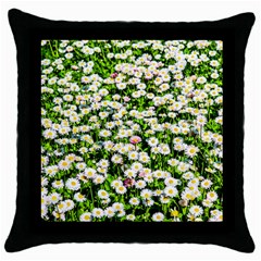 Green Field Of White Daisy Flowers Throw Pillow Case (black) by FunnyCow