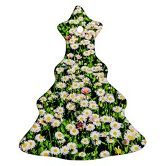 Green Field Of White Daisy Flowers Christmas Tree Ornament (two Sides)