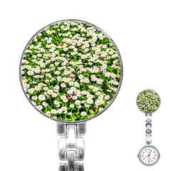 Green Field Of White Daisy Flowers Stainless Steel Nurses Watch by FunnyCow
