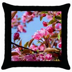 Crab Apple Blossoms Throw Pillow Case (Black)