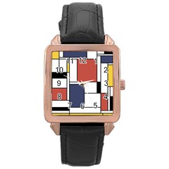 Neoplasticism Abstract Art Rose Gold Leather Watch  by FunnyCow