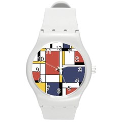 Abstract Art Of De Stijl Round Plastic Sport Watch (m) by FunnyCow