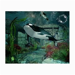 Wonderful Orca In Deep Underwater World Small Glasses Cloth (2-side) by FantasyWorld7