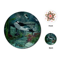 Wonderful Orca In Deep Underwater World Playing Cards (round)  by FantasyWorld7