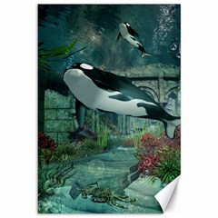 Wonderful Orca In Deep Underwater World Canvas 12  X 18   by FantasyWorld7