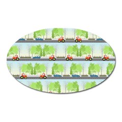 Cars And Trees Pattern Oval Magnet by linceazul