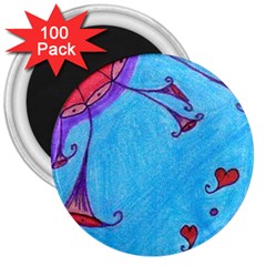 Hearts And Blue 3  Magnets (100 Pack)