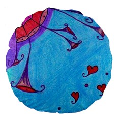 Hearts And Blue Large 18  Premium Flano Round Cushions