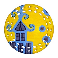 Blue House Ornament (round Filigree) by snowwhitegirl