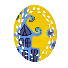 Blue House Ornament (oval Filigree)