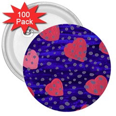 Underwater Pink Hearts 3  Buttons (100 Pack)  by snowwhitegirl