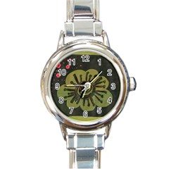 Flower Spitting Out Pink Pollen Round Italian Charm Watch