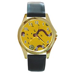 Swimming Worms Round Gold Metal Watch