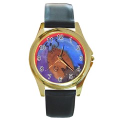 Creepy Castle Round Gold Metal Watch