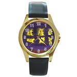 Boring Egg Round Gold Metal Watch Front