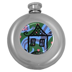 Smiling House Round Hip Flask (5 Oz) by snowwhitegirl