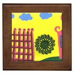 Pink House And Fence Framed Tiles by snowwhitegirl