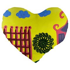 Pink House And Fence Large 19  Premium Flano Heart Shape Cushions