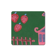 Floating Strawberries Square Magnet