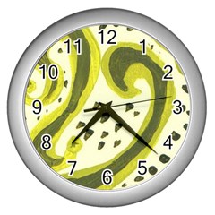 Yellow Swirls Wall Clock (silver) by snowwhitegirl