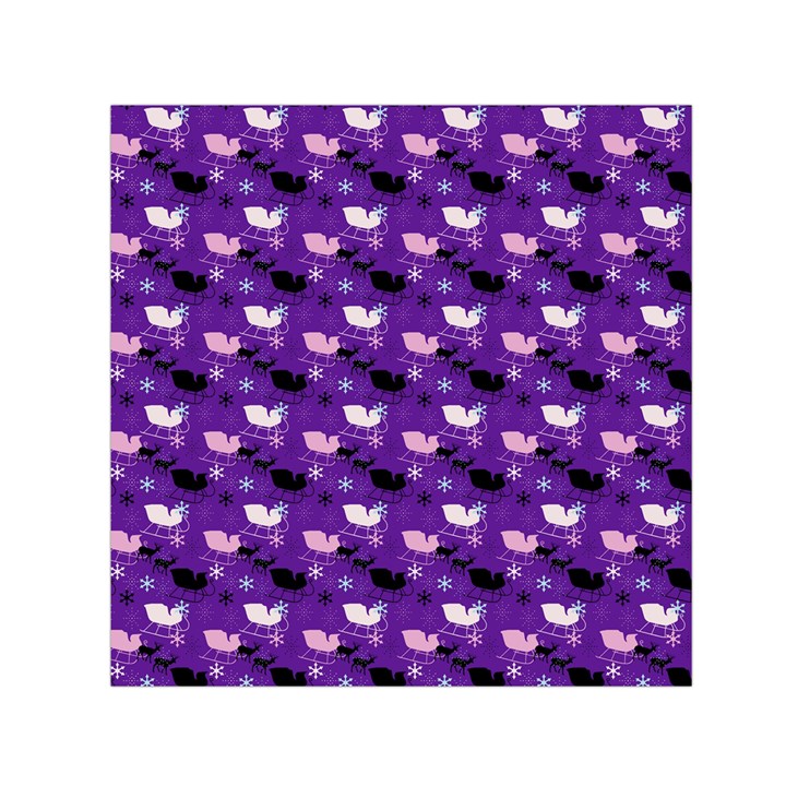 Snow Sleigh Deer Purple Small Satin Scarf (Square)