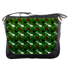 Snow Sleigh Deer Green Messenger Bags