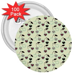 Heart Cherries Mint 3  Buttons (100 Pack)  by snowwhitegirl