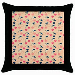 Heart Cherries Cream Throw Pillow Case (black)