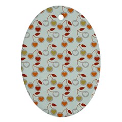 Heart Cherries Grey Ornament (oval)