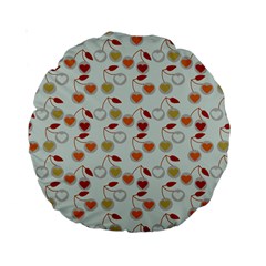 Heart Cherries Grey Standard 15  Premium Round Cushions by snowwhitegirl
