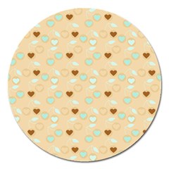 Beige Heart Cherries Magnet 5  (round)