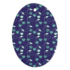 Heart Cherries Blue Ornament (oval) by snowwhitegirl