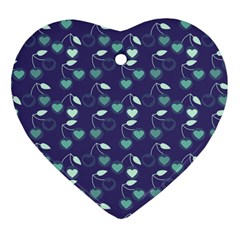 Heart Cherries Blue Heart Ornament (two Sides)