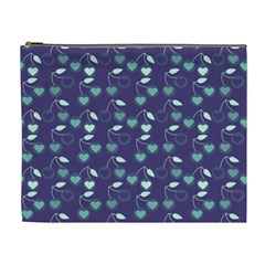 Heart Cherries Blue Cosmetic Bag (xl) by snowwhitegirl