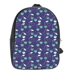 Heart Cherries Blue School Bag (large)