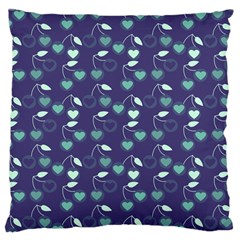 Heart Cherries Blue Large Cushion Case (two Sides)