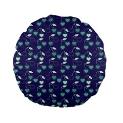 Heart Cherries Blue Standard 15  Premium Flano Round Cushions by snowwhitegirl