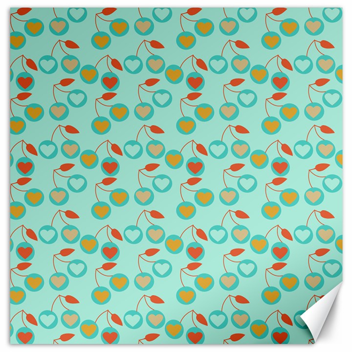 Light Teal Heart Cherries Canvas 12  x 12  